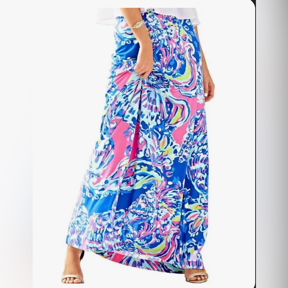 Lilly Pulitzer Blue & Pink Floral Swirl Maxi Skirt